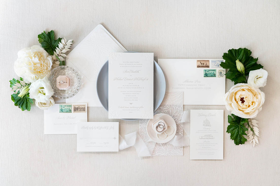 elegant white modern invitation suite