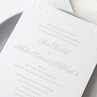 Classic letterpress invitation with blind letterpress details