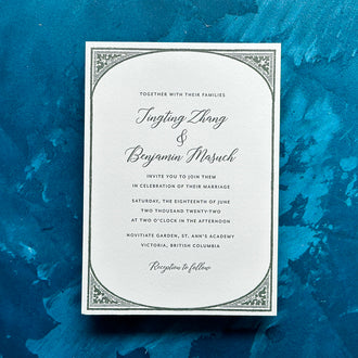 Custom letterpress invitation with ornate border