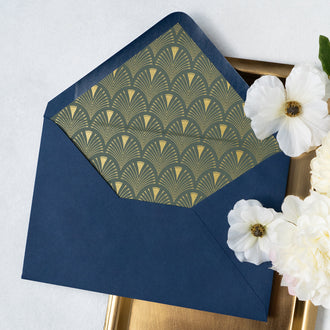 Custom ornate pattern envelope liner for gold foil wedding invitation 