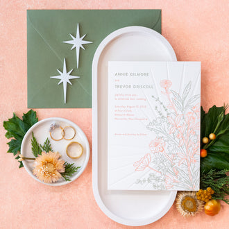 Floral bouquet letterpress invitation 
